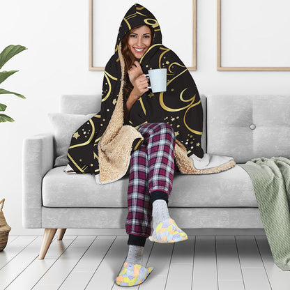 Gold And Black Leo Sign Print Hooded Blanket