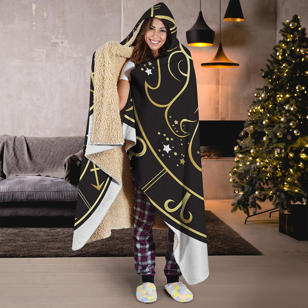 Gold And Black Leo Sign Print Hooded Blanket