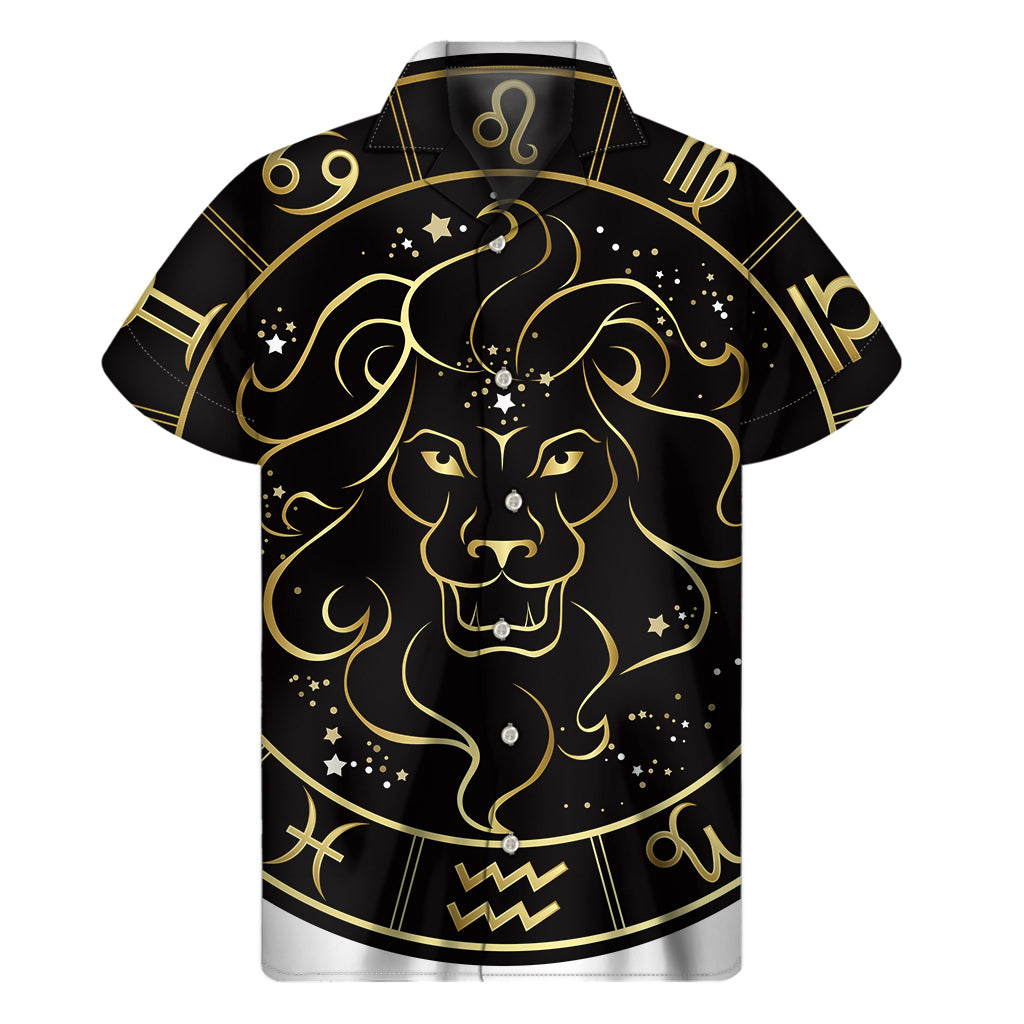 Gold And Black Leo Sign Print Men's Short Sleeve Shirt