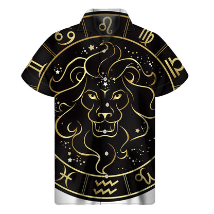 Gold And Black Leo Sign Print Men's Short Sleeve Shirt