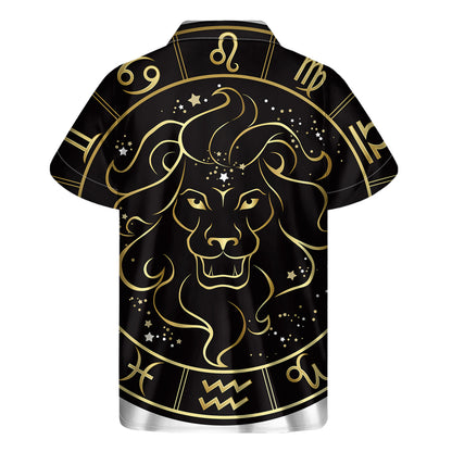 Gold And Black Leo Sign Print Men's Short Sleeve Shirt
