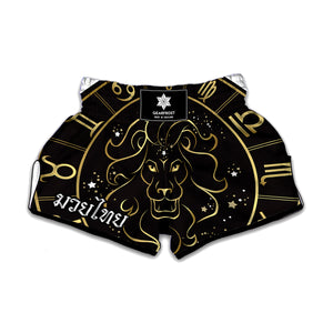 Gold And Black Leo Sign Print Muay Thai Boxing Shorts