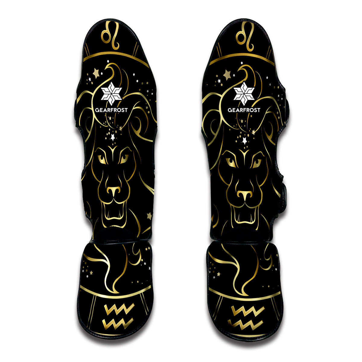 Gold And Black Leo Sign Print Muay Thai Shin Guard