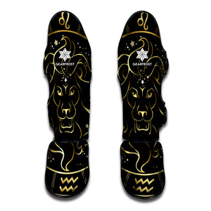 Gold And Black Leo Sign Print Muay Thai Shin Guard