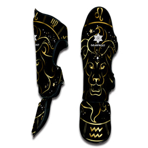 Gold And Black Leo Sign Print Muay Thai Shin Guard