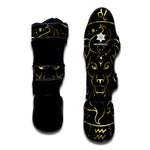 Gold And Black Leo Sign Print Muay Thai Shin Guard