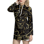 Gold And Black Leo Sign Print Pullover Hoodie Dress