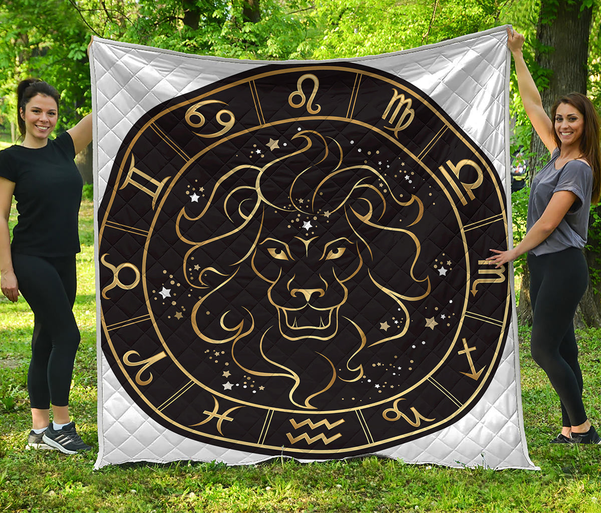 Gold And Black Leo Sign Print Quilt