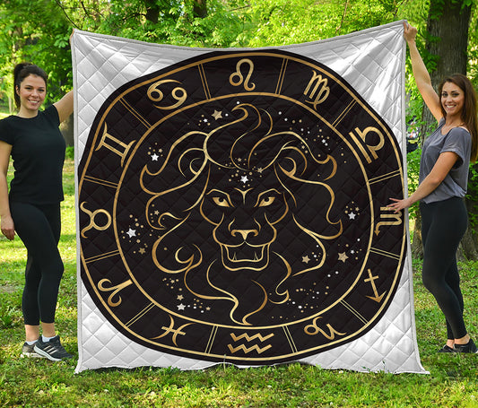 Gold And Black Leo Sign Print Quilt