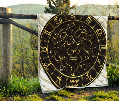 Gold And Black Leo Sign Print Quilt