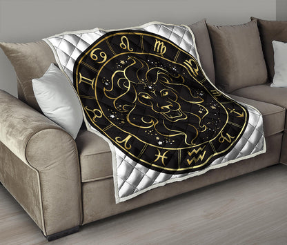 Gold And Black Leo Sign Print Quilt