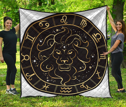 Gold And Black Leo Sign Print Quilt