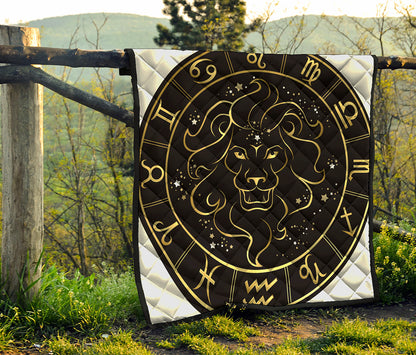 Gold And Black Leo Sign Print Quilt