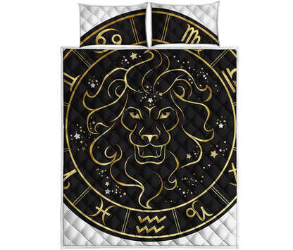 Gold And Black Leo Sign Print Quilt Bed Set