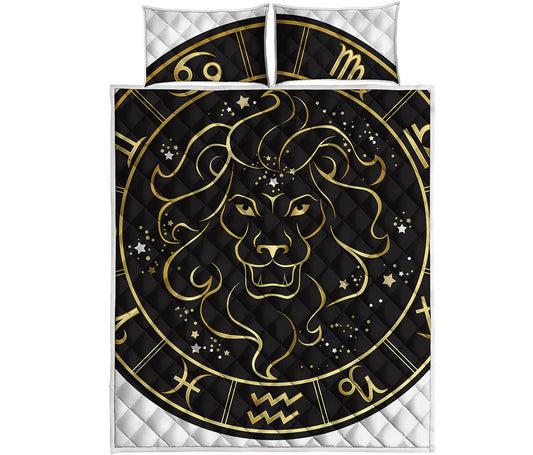 Gold And Black Leo Sign Print Quilt Bed Set