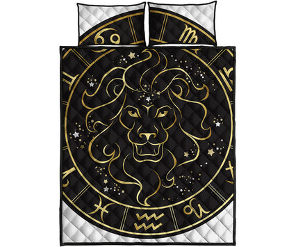 Gold And Black Leo Sign Print Quilt Bed Set