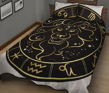 Gold And Black Leo Sign Print Quilt Bed Set