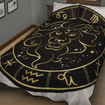 Gold And Black Leo Sign Print Quilt Bed Set