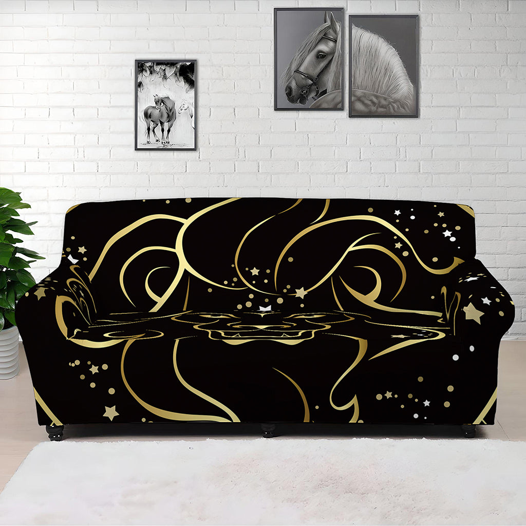 Gold And Black Leo Sign Print Sofa Cover