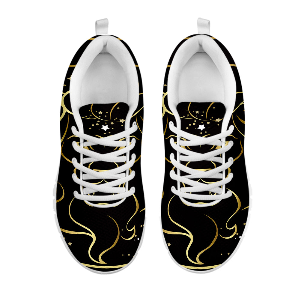 Gold And Black Leo Sign Print White Sneakers