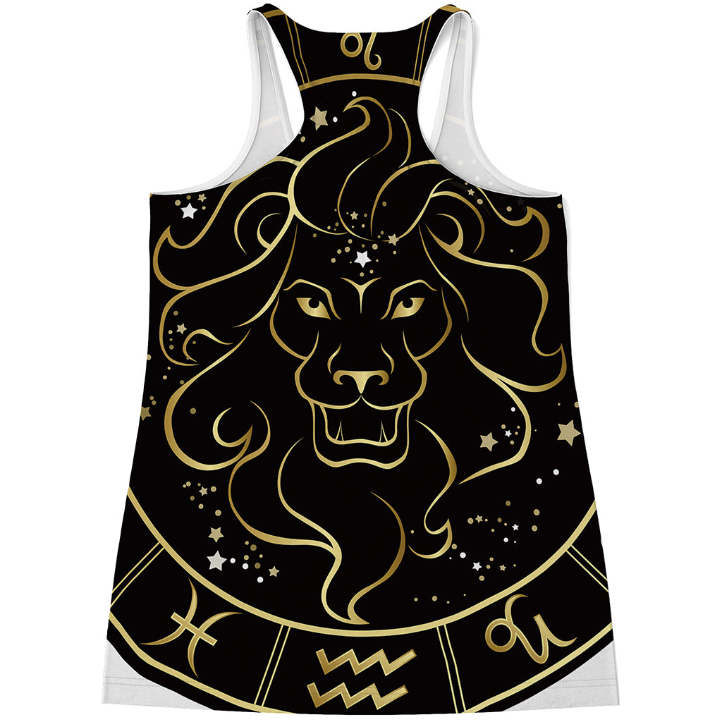 Gold And Black Leo Sign Print Women's Racerback Tank Top