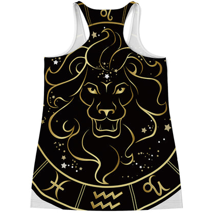 Gold And Black Leo Sign Print Women's Racerback Tank Top