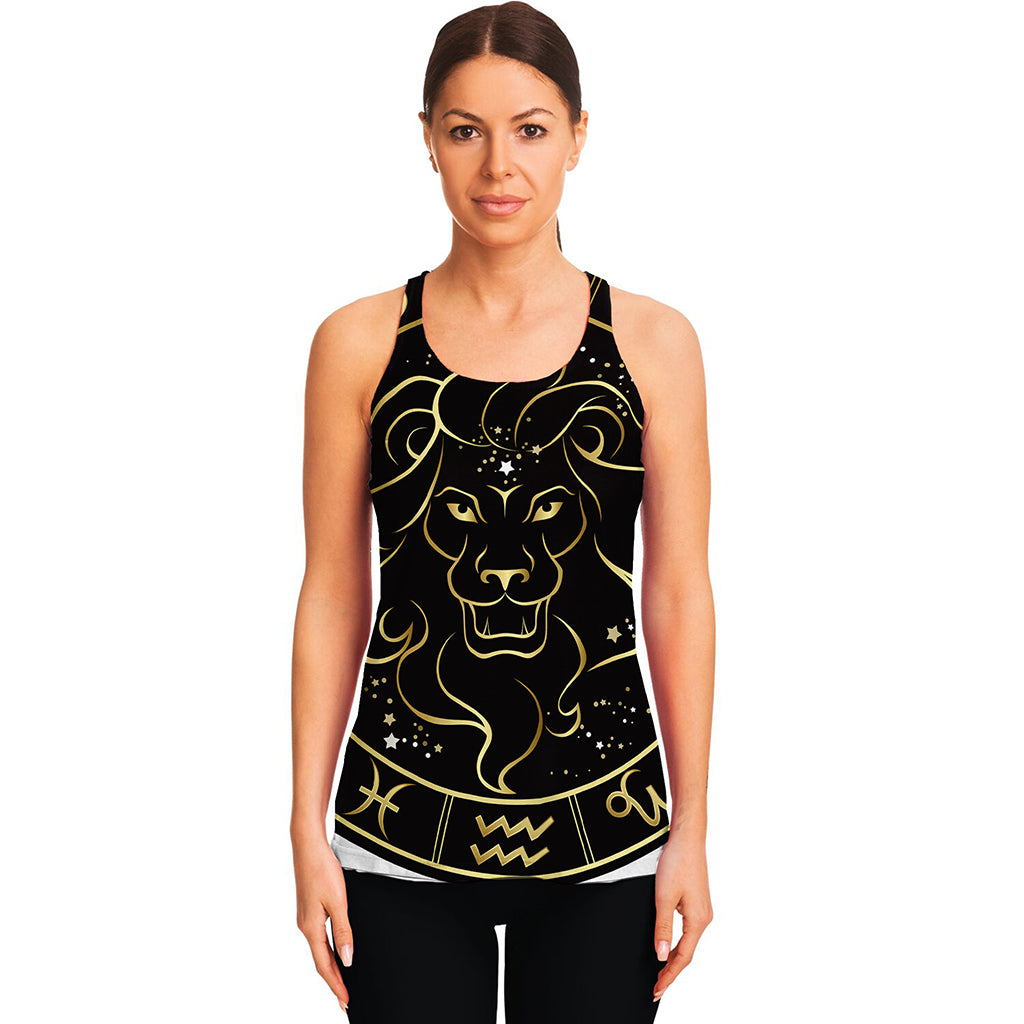 Gold And Black Leo Sign Print Women's Racerback Tank Top
