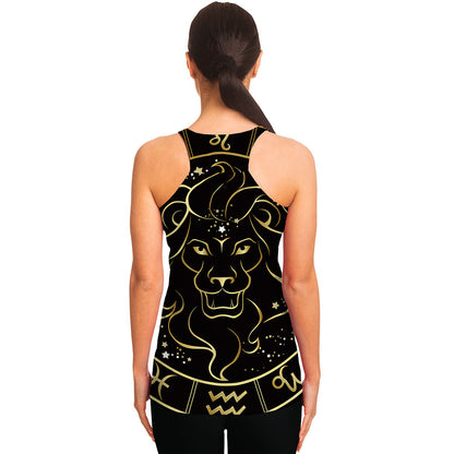 Gold And Black Leo Sign Print Women's Racerback Tank Top