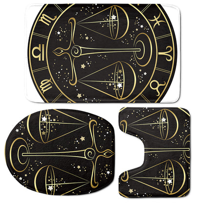 Gold And Black Libra Sign Print 3 Piece Bath Mat Set