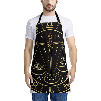 Gold And Black Libra Sign Print Apron