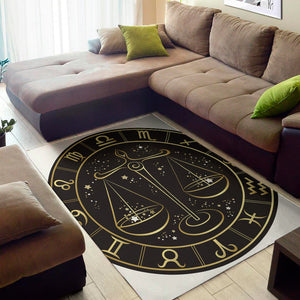 Gold And Black Libra Sign Print Area Rug