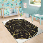 Gold And Black Libra Sign Print Area Rug