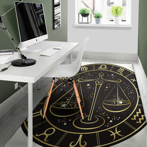 Gold And Black Libra Sign Print Area Rug