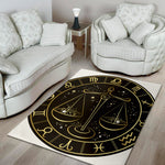 Gold And Black Libra Sign Print Area Rug