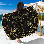 Gold And Black Libra Sign Print Beach Sarong Wrap
