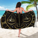 Gold And Black Libra Sign Print Beach Sarong Wrap