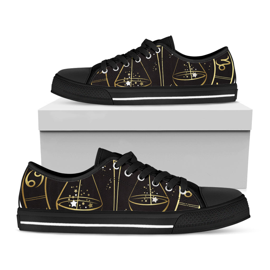 Gold And Black Libra Sign Print Black Low Top Shoes 