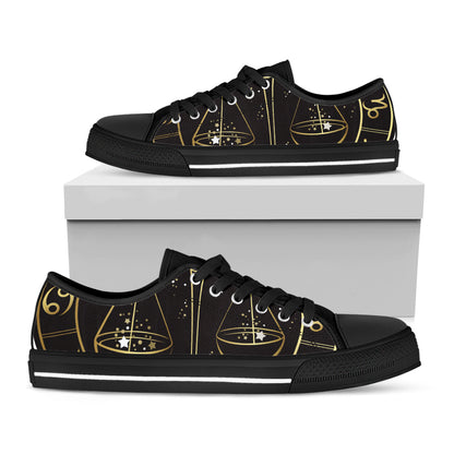 Gold And Black Libra Sign Print Black Low Top Shoes 