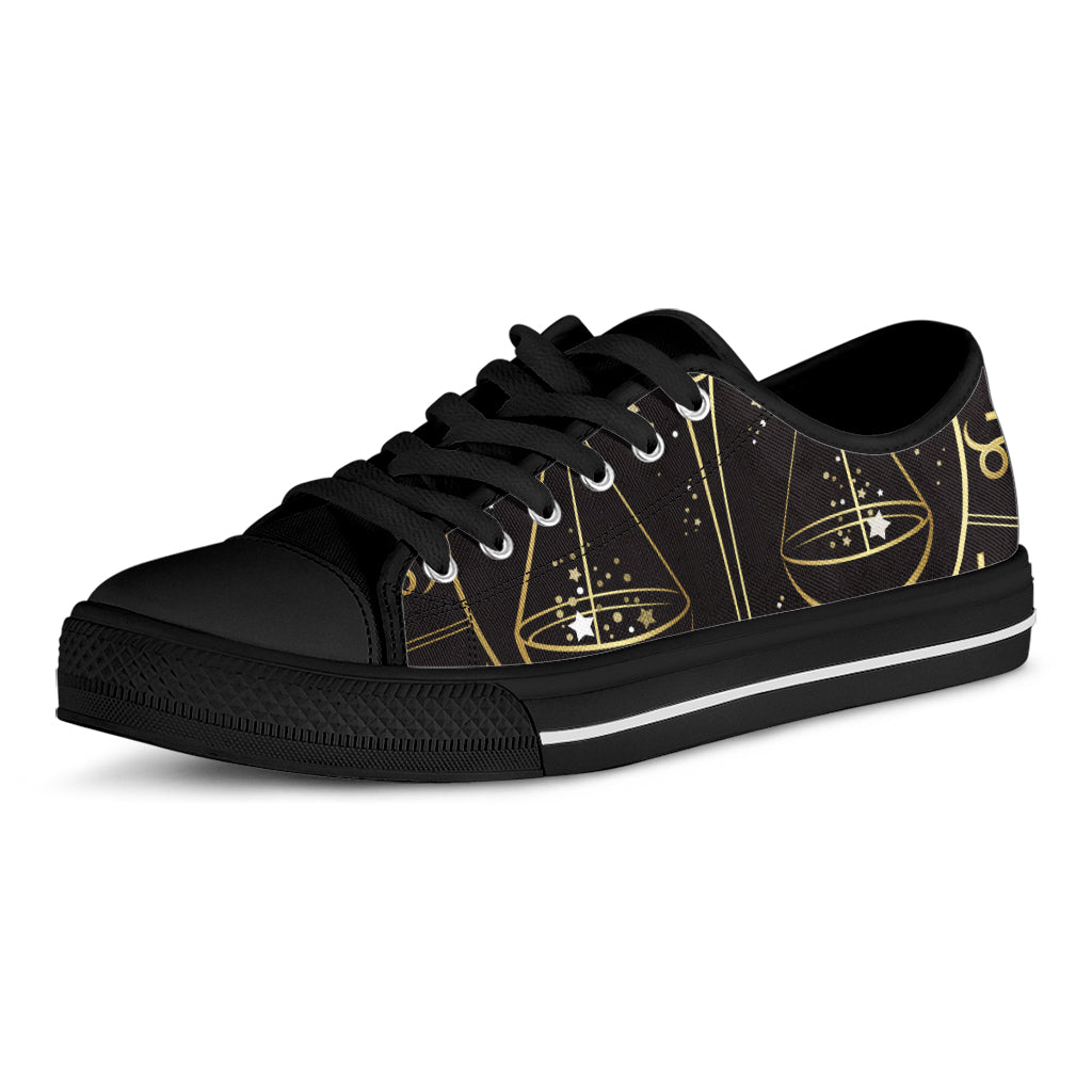 Gold And Black Libra Sign Print Black Low Top Shoes 