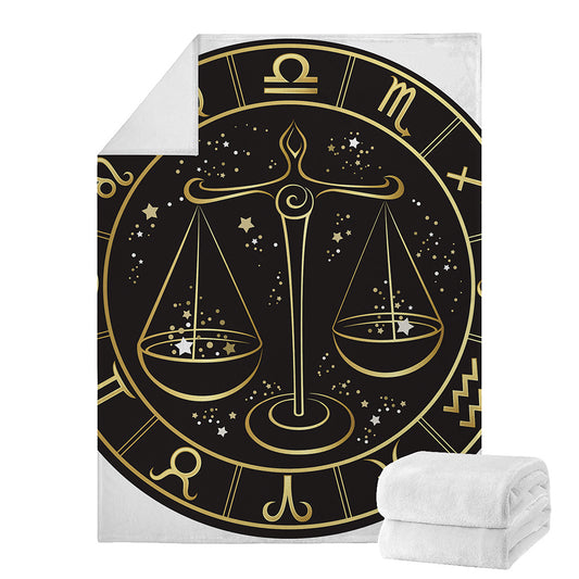 Gold And Black Libra Sign Print Blanket