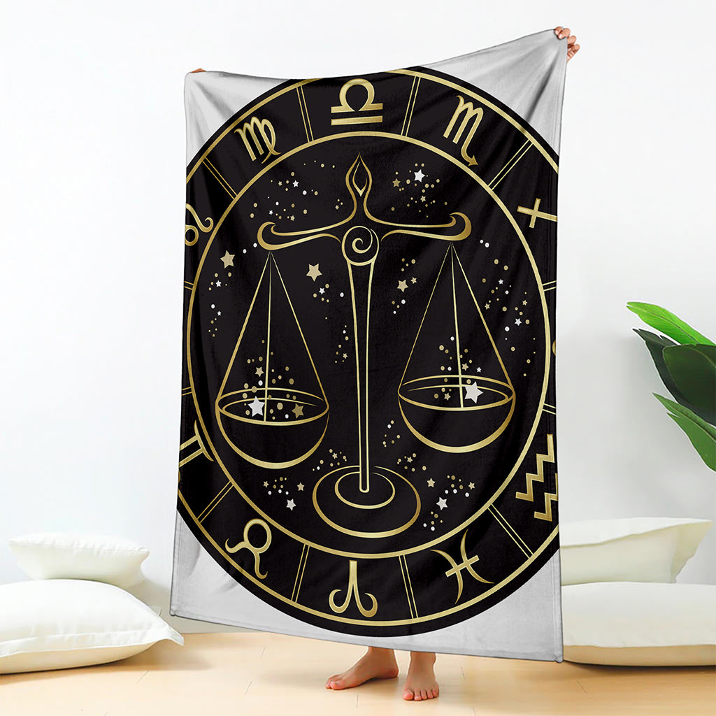 Gold And Black Libra Sign Print Blanket