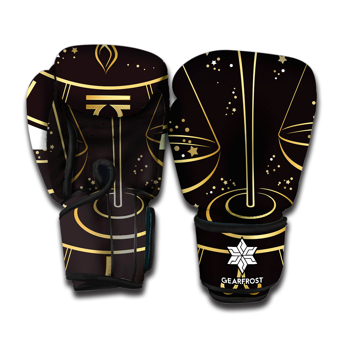 Gold And Black Libra Sign Print Boxing Gloves