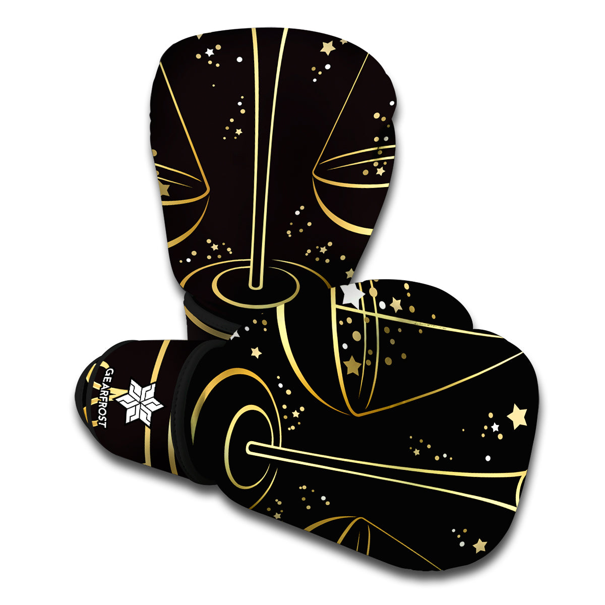 Gold And Black Libra Sign Print Boxing Gloves