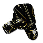 Gold And Black Libra Sign Print Boxing Gloves