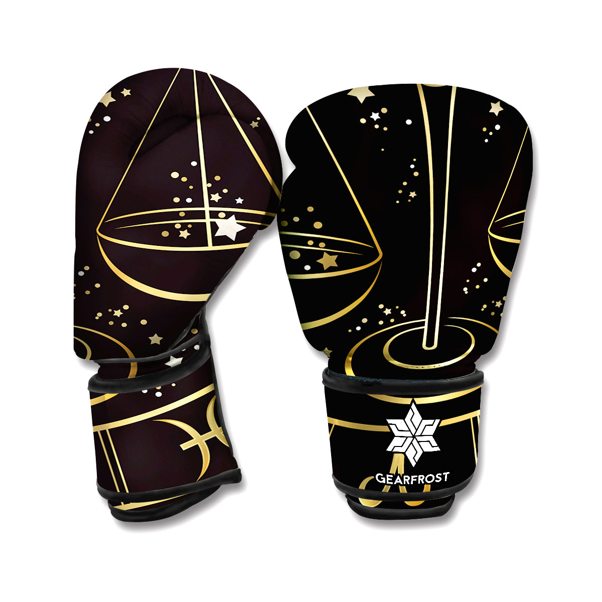 Gold And Black Libra Sign Print Boxing Gloves