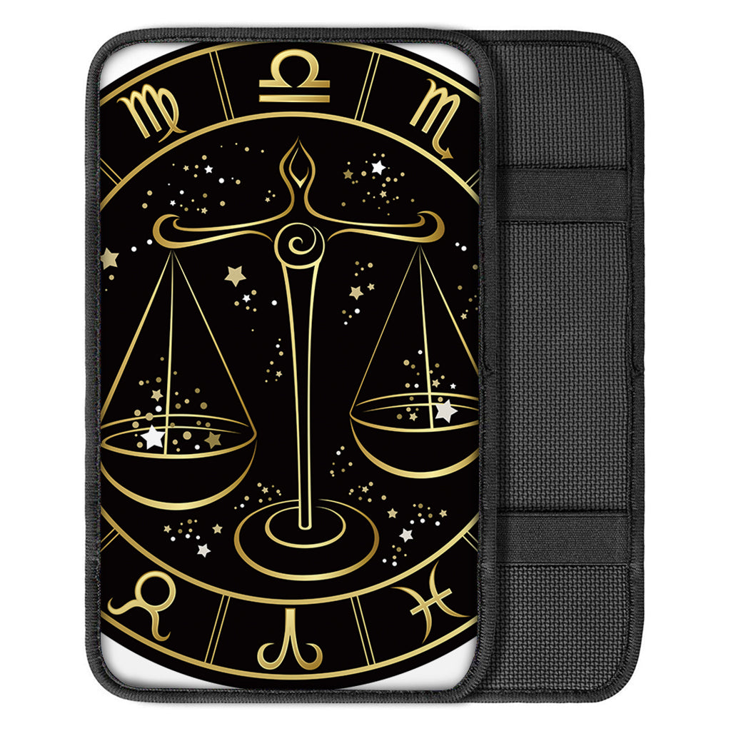 Gold And Black Libra Sign Print Car Center Console Cover