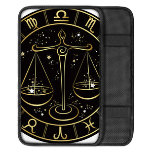 Gold And Black Libra Sign Print Car Center Console Cover