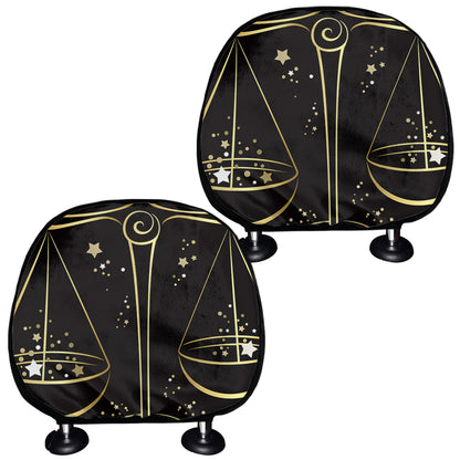 Gold And Black Libra Sign Print Car Headrest Covers