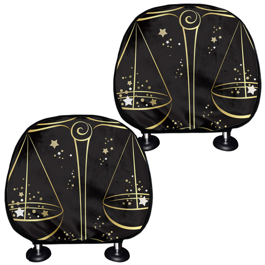 Gold And Black Libra Sign Print Car Headrest Covers
