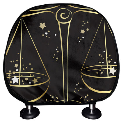 Gold And Black Libra Sign Print Car Headrest Covers